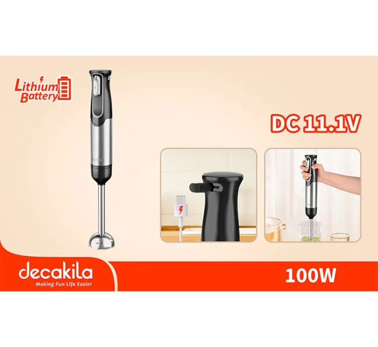 Decakila Hand Blender Cordless 100W LED Display 16V Battery Operated 2000mAh SUS Shaft Blend Rod 5-Speed Control KMJB023B