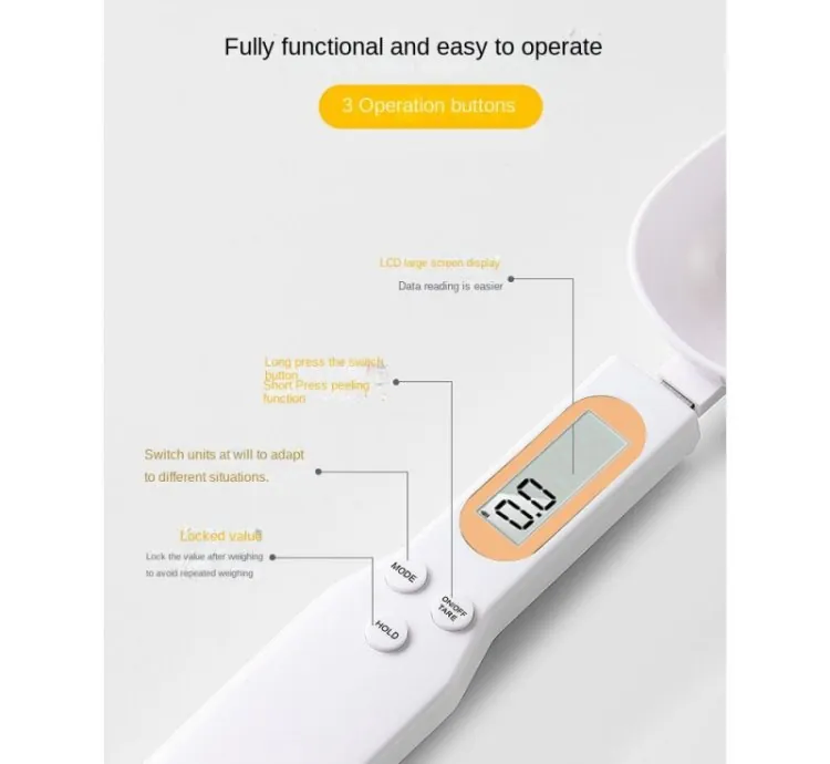 Electronic Digital Kitchen Measuring Spoon Scale 500g/0.1g Used for Milk Tea Flour Spices and Seasoning with LCD Display White