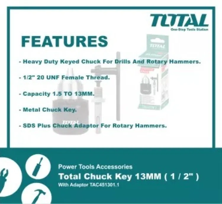 Total Drill Chuck with Key & SDS Adaptor 13mm TAC451301.1