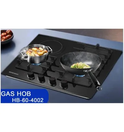 Homebase Built in Cooker 3 Gas Burners 1 Electric Hot Plate Glass Top HB-60-4002