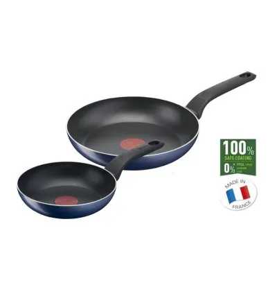 Tefal Easy Cook Frypan 20cm & 26cm Blue Color Titanium Non Stick Thermo Signal 100% Safe B4229153