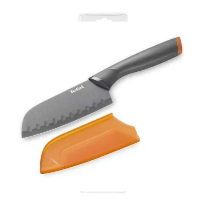 Tefal Fresh Kitchen Santoku Knife With Cover 12cm Titanium Non Stick Coating Ideal For Slicing & Chopping All Types of Food High Performance Stainless Steel K1220104
