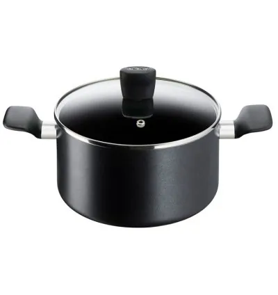 Tefal Super Cook Stew Pot 22cm + Lid Non Stick Thermo Signal 100% Safe Stew Pan Black Aluminium B4594584