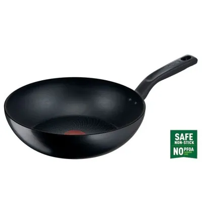 Tefal Total Induction Wokpan 28cm Non Stick Thermo Signal Titanium Partials 100% Safe Frying Pan Black Aluminium G1521944
