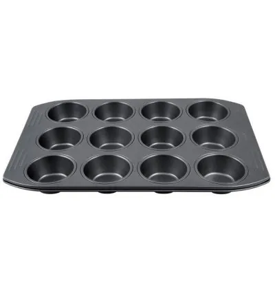 Tefal Easy Grip Baking Mold 12 Muffins 26.5x39.5 CM Carbon Steel Easy Handling Large Handles Non-Stick Coating Easy Release Easy Cleaning Dark Grey J1625745