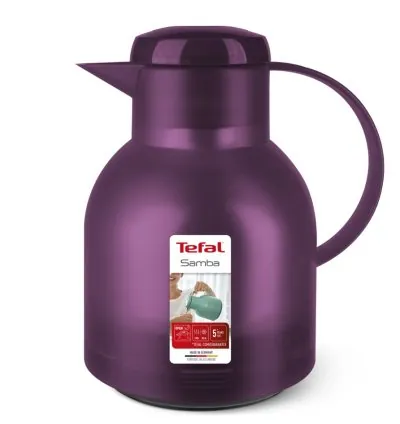 Tefal Samba Jug 1 Liter Aubergine Isothermal Jug Translucent Vacuum Flask Plastic-Polypropylenex (PP) Glass Liner K3035312