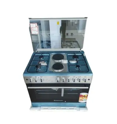 Westpoint Freestanding Cooker 4 Gas 2 Electric Plates Electric Oven with Grill Glass Lid. Auto Ignition Inox WCER9642E8X
