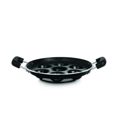 Pigeon Kitumbua 7 Hole Wondercast Aluminium 7 Rounds Panniyarkal Pan (Black)