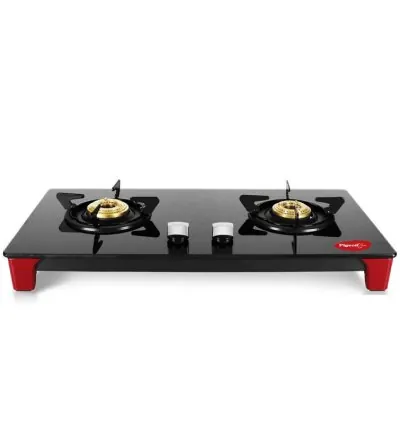 Pigeon Gas Cooker 2 Burner Glass Top SS Body Black Infinity