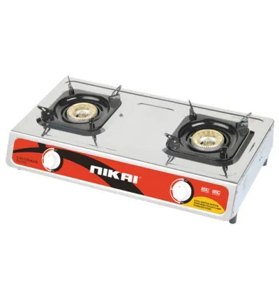 Nikai Gas Cooker 2 Burner Double Gas Burner with Auto Ignition System Blue Flame with High Efficiency Stainless Steel Body Full Safety Features NG842