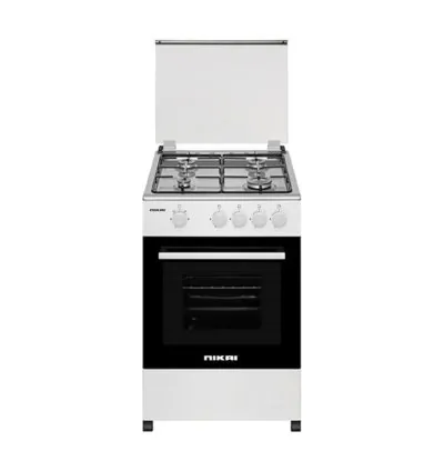 Nikai Cooker 50x50 Full Gas Oven Cooking Range 4 Gas Burner Glass Lid Pan Support Black Enamel 5 Knobs With 1 Tray + 1 Grid U2110N5