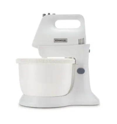 Kenwood Stand Mixer Hand Mixer (Electric Whisk) 450W with 3.4L Rotary Bowl 5 Speeds + Turbo Button Twin Stainless Steel Kneader and Beater for Mixing Whipping Whisking Kneading HMP32.A0WH