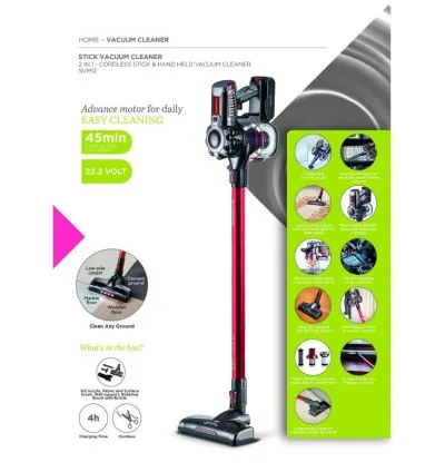 Kenwood Cordless Vacuum Cleaner 2-in-1 Upright Stick Vacuum Cleaner + Handheld Vacuum Cleaner with 22.2V Li-ion Battery 160W Suction Power 45 Minutes Run Time for Multi Surface SVM12.000RD