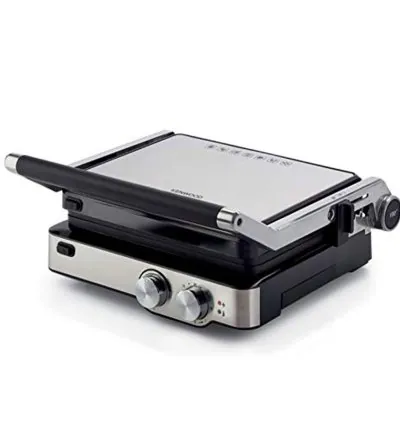 Kenwood Grill 2000W Contact Health Grill Panini Press with Variable Temperature Timer 3 Grill Positions for Panini Burger Sandwich Pizza Steak Chicken Fish Vegetables HGM80.000SS