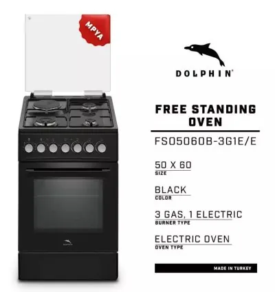 Dolphin Free Standing Cooking Range 50x60 3 Gas Burners 1 Electric Plate with Electric Oven FS05060b-3G1E/E
