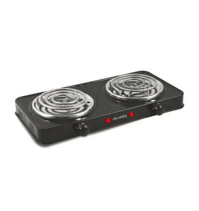 Decakila Coil Plate Double 2000W 2 Burner Plate 5 Heat Setting Stainless Burner Cap Light Indicator - Auto-Thermostat Control KECC002B