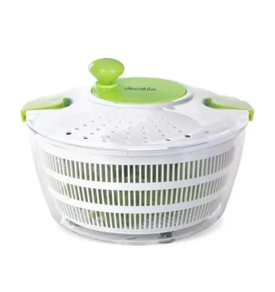 Decakila Manual Salad Spinner 4L 24.3x24.3x16.3 CM Fruits and Vegetables Quick Dryer Dry off and Drain Lettuce and Vegetable Wash & Salad Making Bowl with Plastic Colander KMTT088W