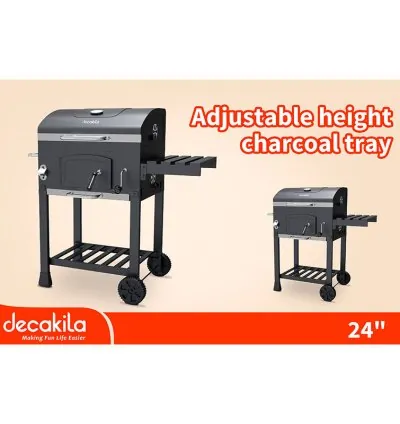 Decakila Barbeque Gas Grill 24" With Thermostat Cooking Area 52x48 CM Chorme Wire Warming Rack Black w/ Stand KMCC008B