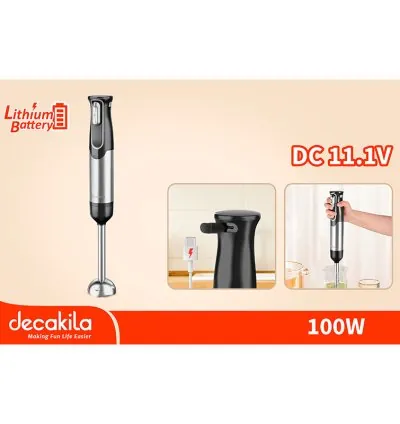 Decakila Hand Blender Cordless 100W LED Display 16V Battery Operated 2000mAh SUS Shaft Blend Rod 5-Speed Control KMJB023B