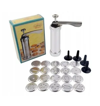 Cookie Press with Nozzles & Decorating Plates 20 Different Types of Jalies Murukku Maker/Bhujiya Maker/Cookies/Namkeen/Noodles/Chakali Maker/Sev Maker/Farsan Maker/Gathiya Maker