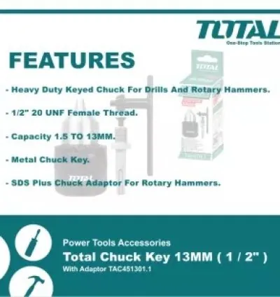 Total Drill Chuck with Key & SDS Adaptor 13mm TAC451301.1