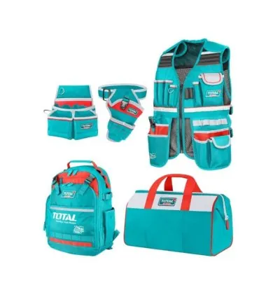 Total 5pcs Tools Bag Set with Tool Backpack, Bag, Pouch, Vest & Drill Holster TOS23090