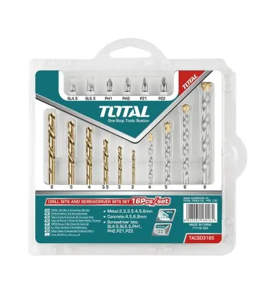 Total Drill Bit Set & Screw Driver Bit Set 16pcs TACSD3165
