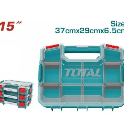 Total Empty Tool Box Plastic Organizer 37 x 29.6 x 6.5cm with Built in Carry Handle and Latch for Easy Transport, Removable Dividers TPBX1151