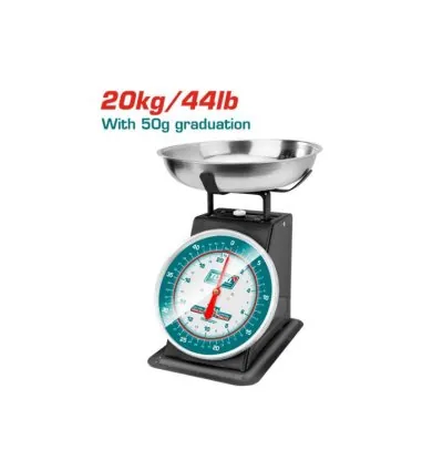 Total Analogue Spring Scale for Kitchen Max Weight 20Kg with Stainless Steel Bowl 255mm, 50g Graduation TESA5201