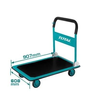Total Foldable Platform Hand Truck 300Kgs 907x608mm with Steel Handle, 5"PU Wheel, Non-Slip PVC Mat THTHP13002