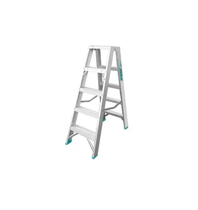 Total Double Sided Folding Ladder Aluminium 2 x 5 Steps, Easily Foldable for Space Saving Storage, Oxidation THLAD01051