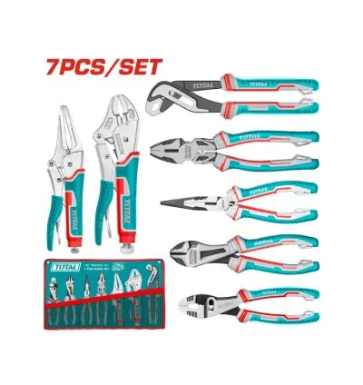 Total 7pcs Pliers Set, Including Pump, Combination, Long Nose, Diagonal Cutting, Jaw Locking, Nose Locking & Slip Joint Pliers TOS23055