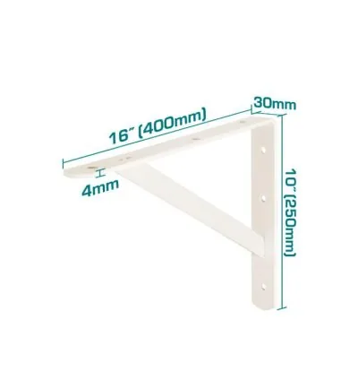 Total Heavy Duty Shelf Bracket 10x16" with 6 Attachment Points, White THDSB1016