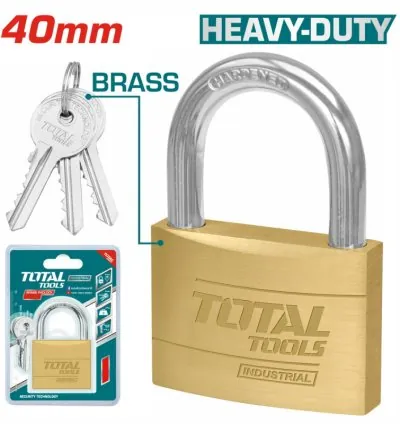 Total Heavy Duty Brass Padlock 40mm, Solid Brass Cylinder with Pins, 4pcs Brass Keys, 2pcs Set TLK32T2402