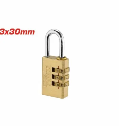 Total Brass 3 Digit Combination Padlock 3 x 30mm, Password Combination Can Be Customized TBCK37303