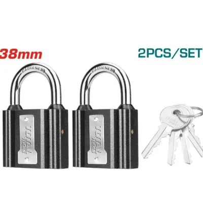 Total Iron Key Alike Padlock 38mm with Waterproof Rubber Cover, Iron Brass, 4 keys 2pcs Set TLK31T2382