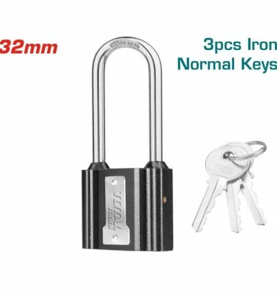 Total Iron Padlock Long Shackle 32mm with 3 keys TLK31321L