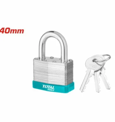 Total Laminated Padlock 40mm with 3 Iron keys, Solid Brass Cylinder with Bolts TLPK36401