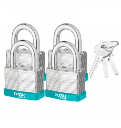 Total Laminated Key Alike Padlock 40mm with 4 Iron keys, Solid Brass Cylinder with Bolts 4pcs Set TLPK364004