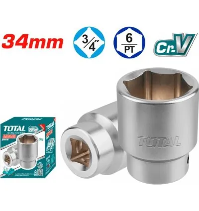 Total Socket Spanner Hexagonal 3/4" 34mm for Mechanical, Construction and Automobile Repair Industries, Chromed Plated THHAST34341