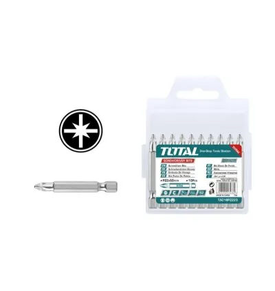 Total Screw Driver Bit Set PZ2 50mm, Magnetic, S2 Nickel Plated 10pcs Set TAC16PZ223