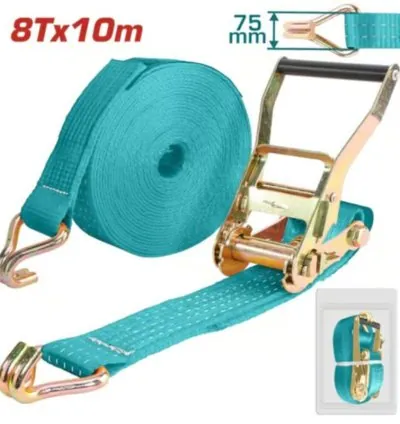 Total Car Ratchet Tie Down Ratchet/Straps 8T x 10m with S Hook THTRS8101
