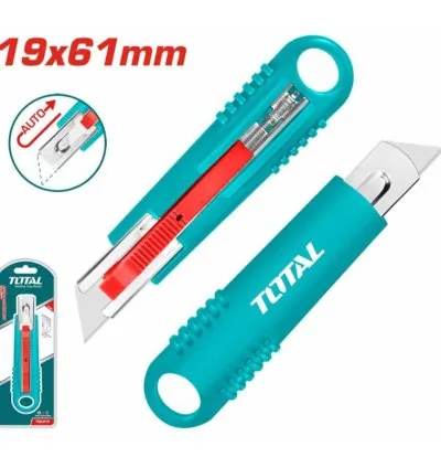 Total Self Retracting Utility Knife/Snap Off Blade 140mm19x61?mm with Flat Push Button, Non Slip Ergonomic TRSUK19