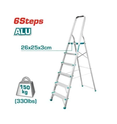 Total Household Ladder with 6 Steps, Aluminium Body THLAD06061