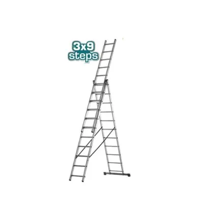 Total 3 Section Extension Ladder 3x9 Steps, Aluminium Body THLAD03391