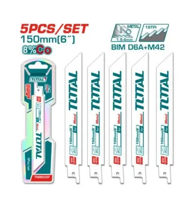 Total Reciprocating Saw Blades for Metal 150mm/6" 18T-HSS-Milled 5pcs Set TRSB922EF