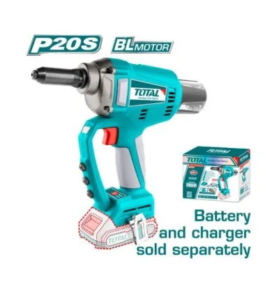 Total Rivet Gun Cordless, Lithium-ion 20V with Brushless Motor, Integrated Work Light, 20kN Pulling Force TRTLI2005
