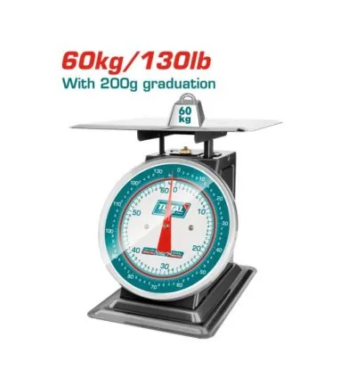 Total Analogue Spring Scale for Kitchen Max Weight 60Kg with Stainless Steel Bowl 305mm, 200g Graduation TESA5601