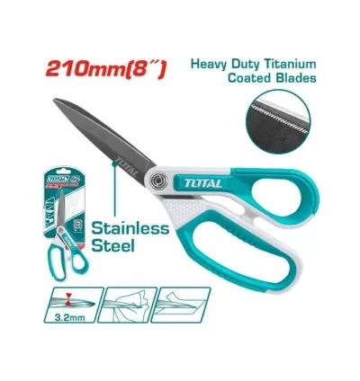 Total Rubber Grip Long Blade Scissor 210mm 8" with Unique Design Handle, Titanium Plated Stainless Steel Blade THSCRS812108