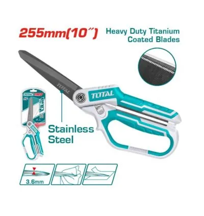 Total Rubber Grip Long Blade Heavy Duty Scissor 255mm 10" with Titanium Plated Stainless Steel Blade THSCRS832558